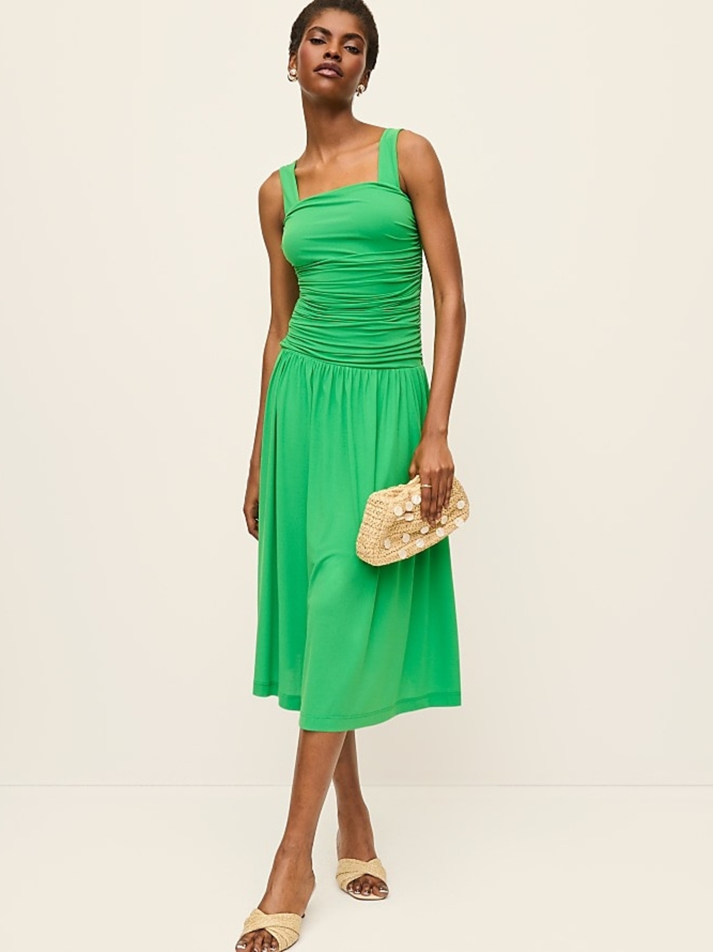 Green Ruched Midi Dress - Women's